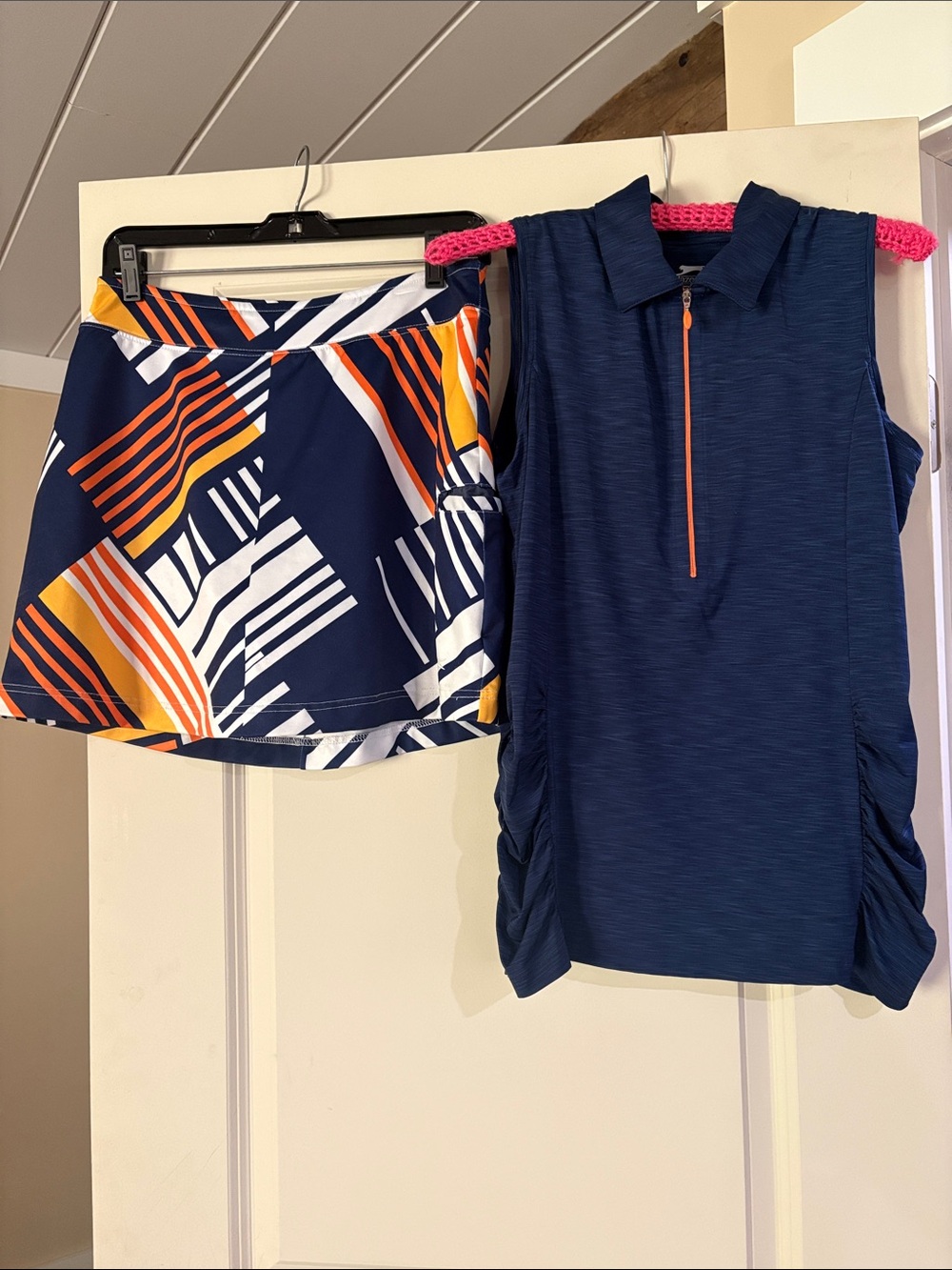 Slazenger Navy Geometric Skort with Orange & White Accents